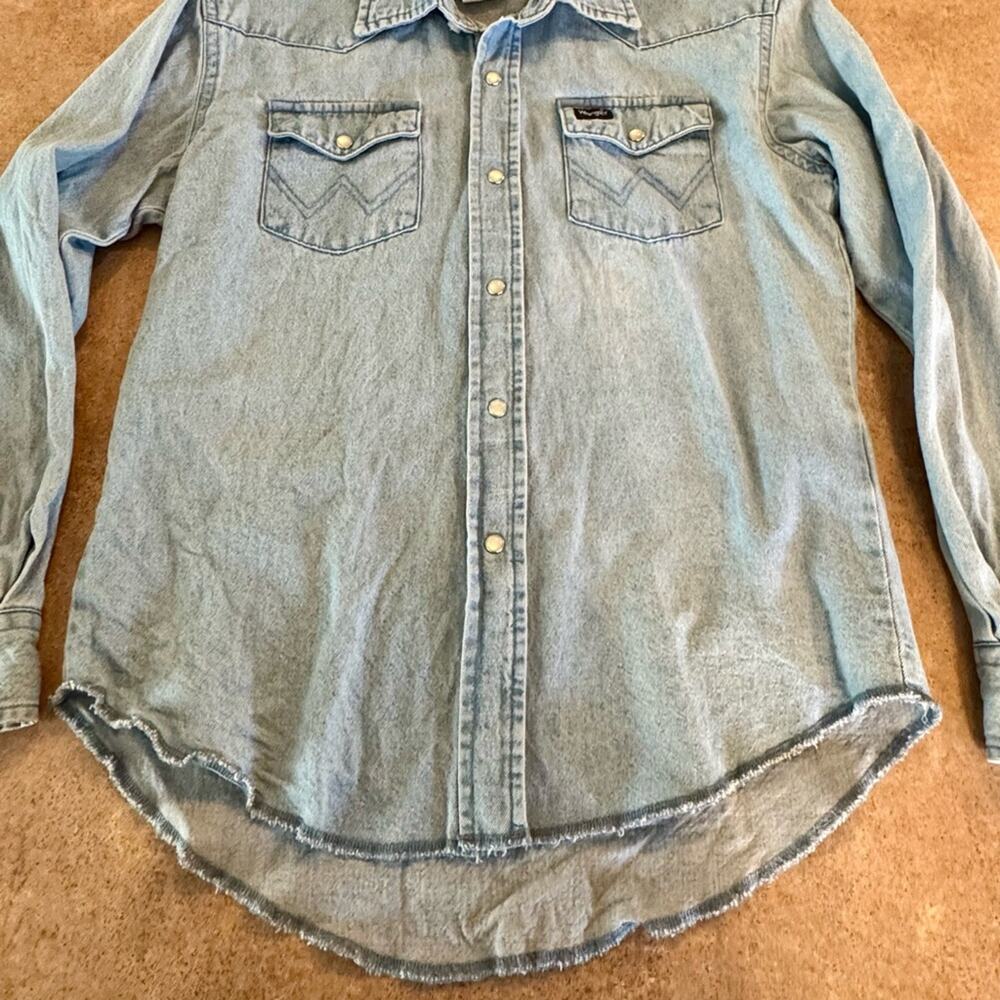 Vintage Wrangler Classic Denim Pearl Snap Shirt, Youth Large Western, Retro - Picture 6 of 9
